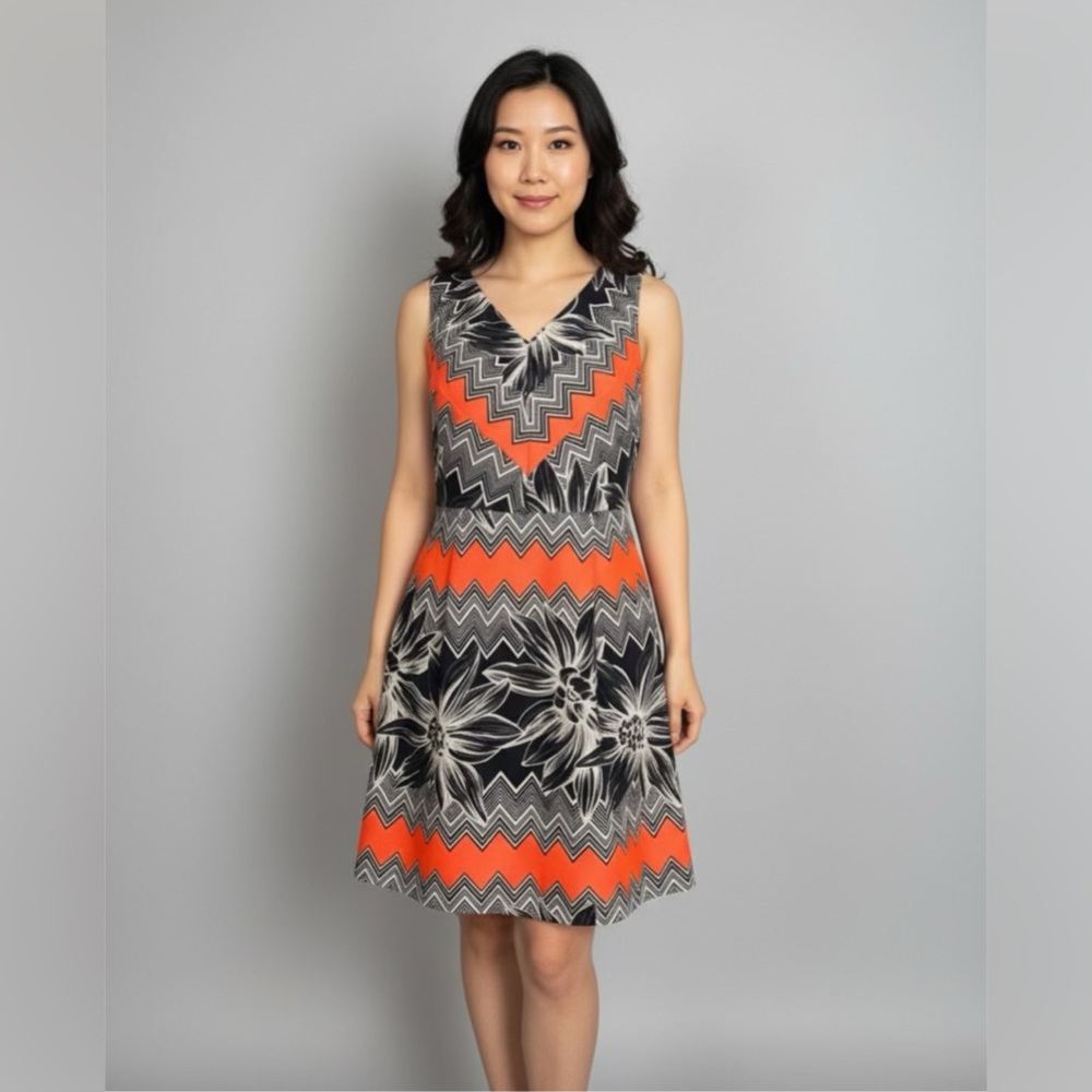 Dex Zigzag Floral Mini Dress - Orange and Black